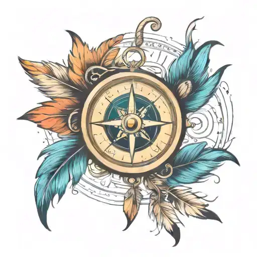 Compass As An Infinity Sign With Feathers And A Phoenix