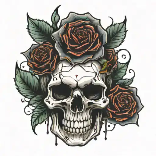 Skull With Blood And Rose Thorns