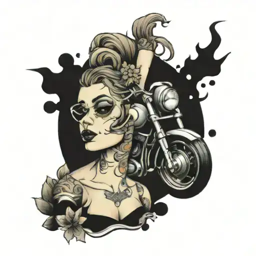 Realistic Tattoo Inspired On Women Money Guns And Motorcycles