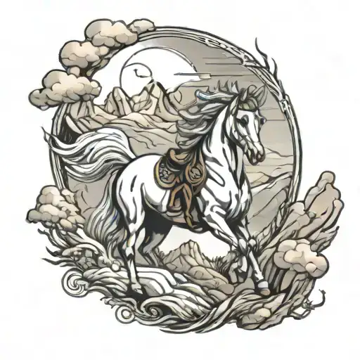 Mountain And White Horse