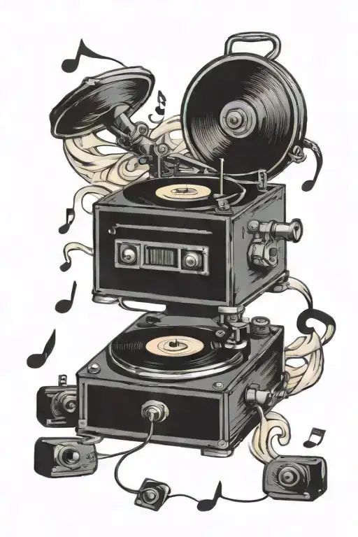 Record Player With Music Notes Swirling Out