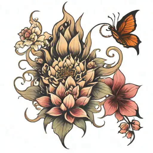 Lotus Spine Tattoo With Flowers