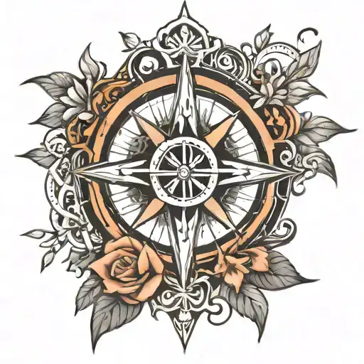 Cross And Compass Rose Intertwined