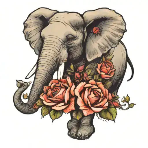 Elephant And Roses