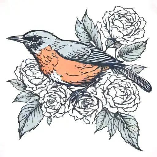 Robin Bird With Carnation Flowers