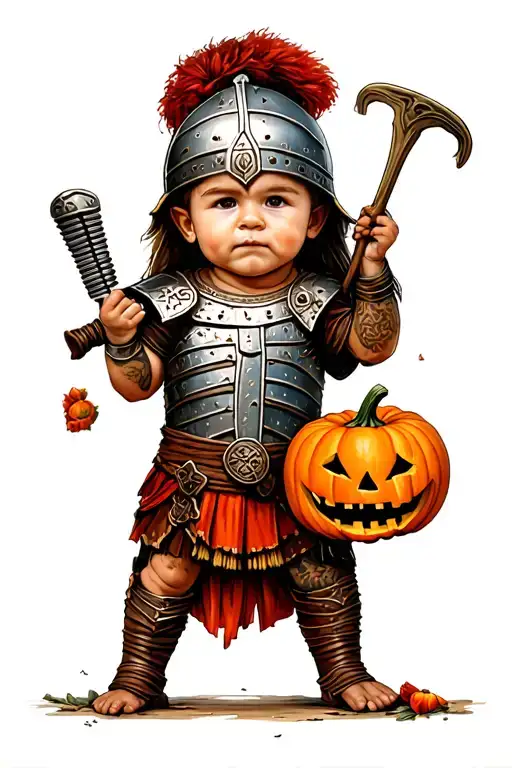 Gladiator Toddler And Pumpkin