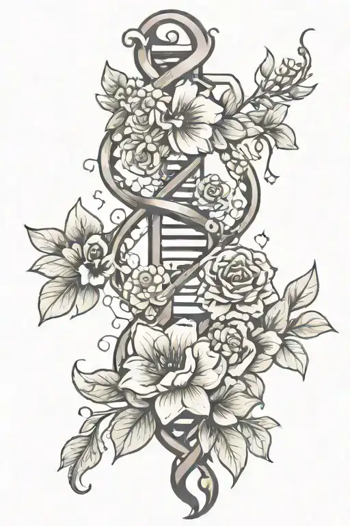 Dna Double Helix With Flowers Growing A Plant And Diamond