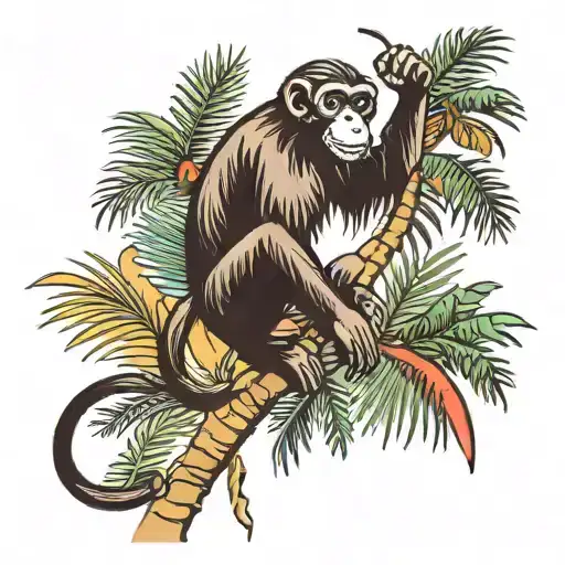Monkey Climbing Palm Tree