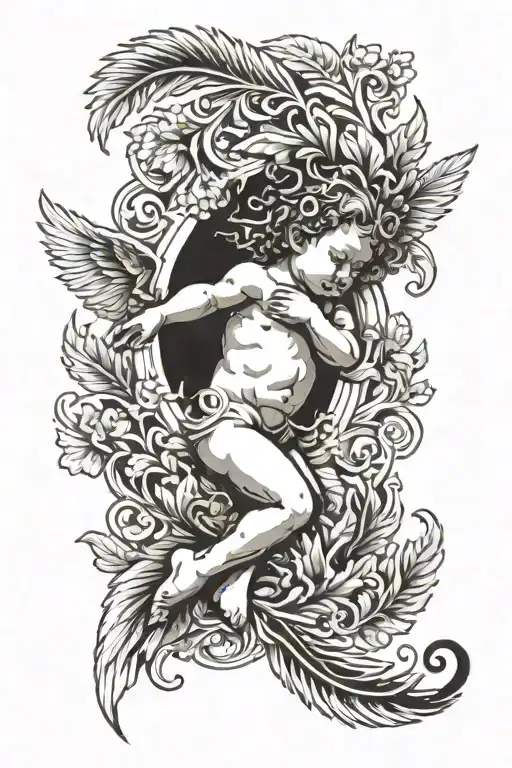 Cherub With Maroi Silver Fern Surround