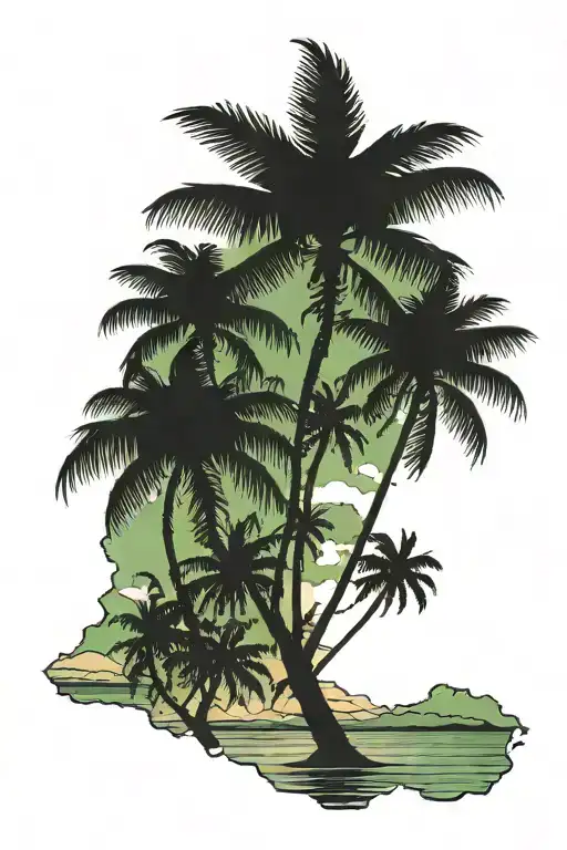 Palm Trees Fading Into Outline Of Guyana Country Outline