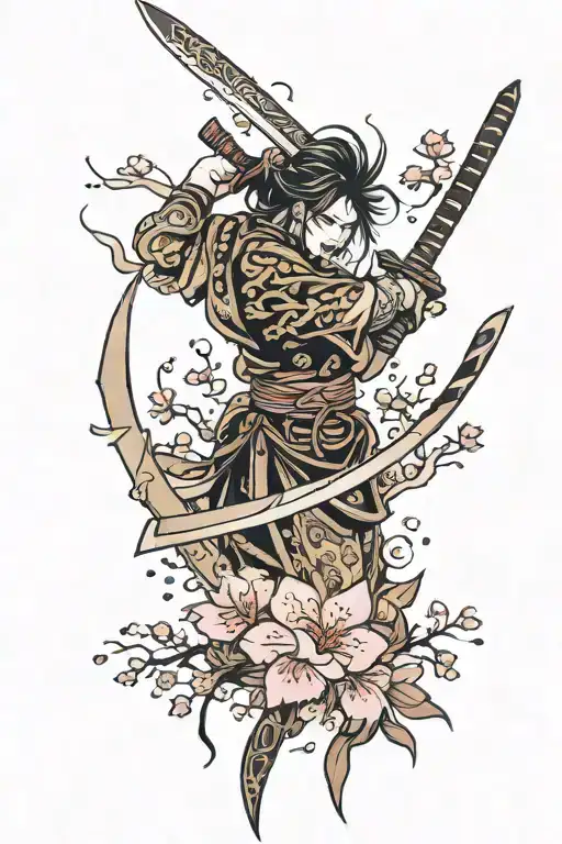 Katana With Lightning And Cherry Blossoms Falling