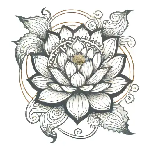 Lotus Flower Incorporate Sea Wave And Sun And Infinity Symbol