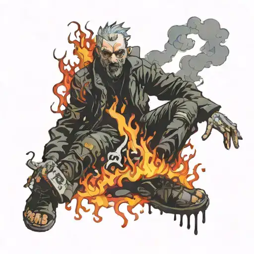 The Person From The Cover Of The Music Album Hybrid Theory With His Feet Burned And Walking On Fire