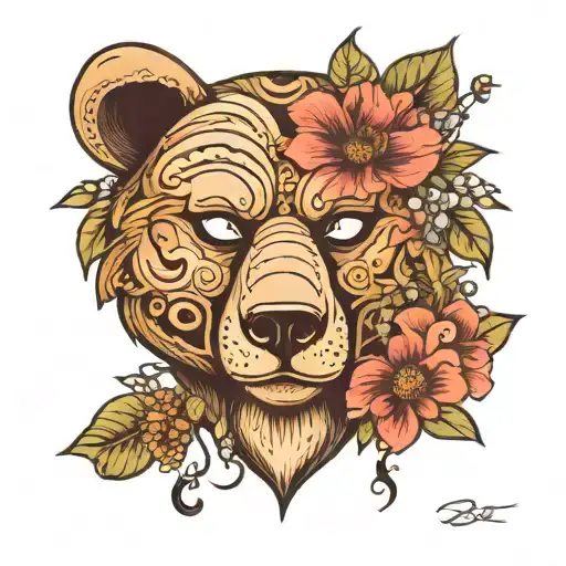 2 Bear Samari Mask With Flowers