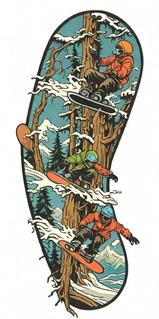 Snowboarder Carving Through Trees