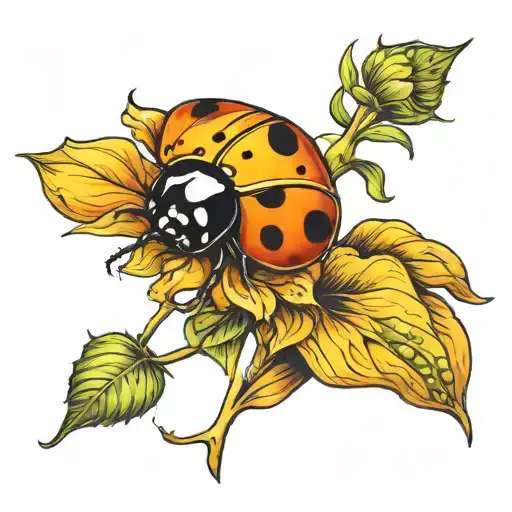 Sunflower Ladybug Sitting On Top