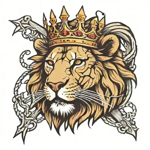Lion With A Crown Of Thorns And A Cross Scar On One Eye