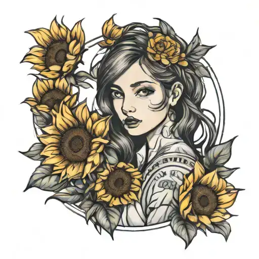 A Girl And Sunflower