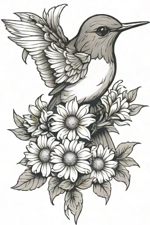 Hummingbird Holding A Daisy