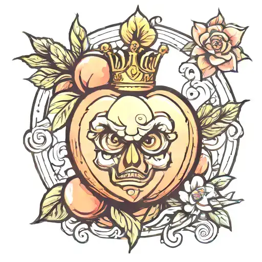 Peach With A Crooked Crown On Top Left