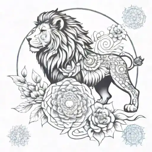 Mandala With Lion And Flowers
