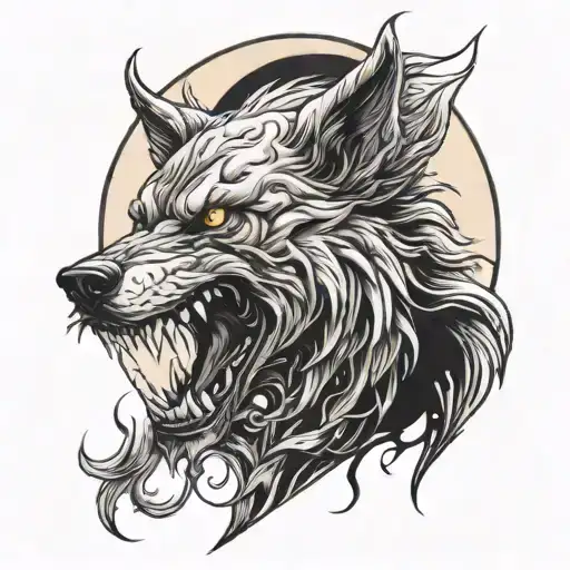 Create A Half-demon Wolf Under The Moon With Its Tongue Hanging Out
