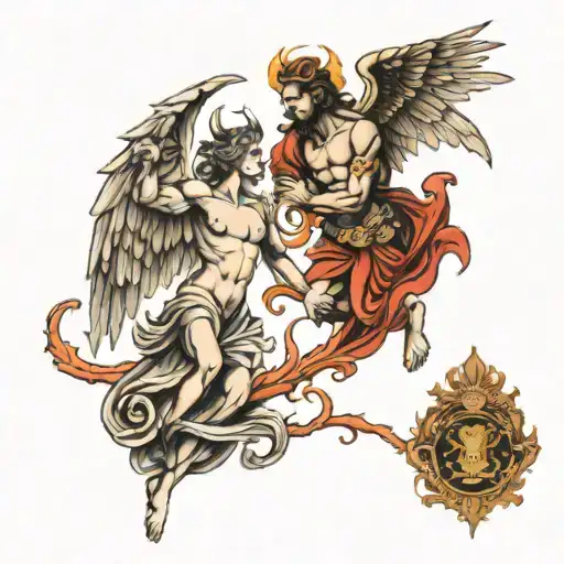 Angel And Demon Reaching Upwards