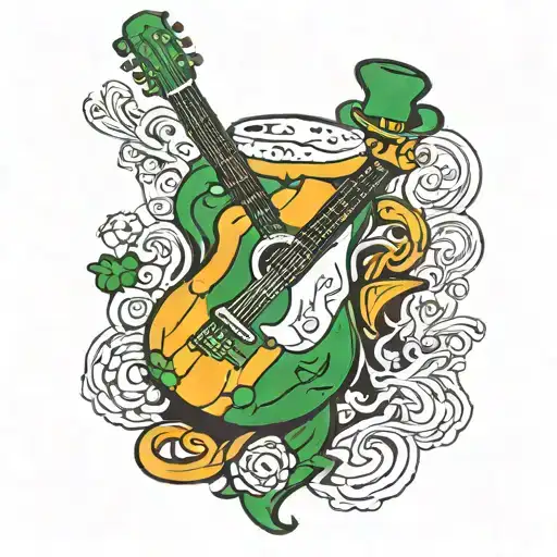 A French Irish Flag Design With A Guitar And Beer Mug Intertwined