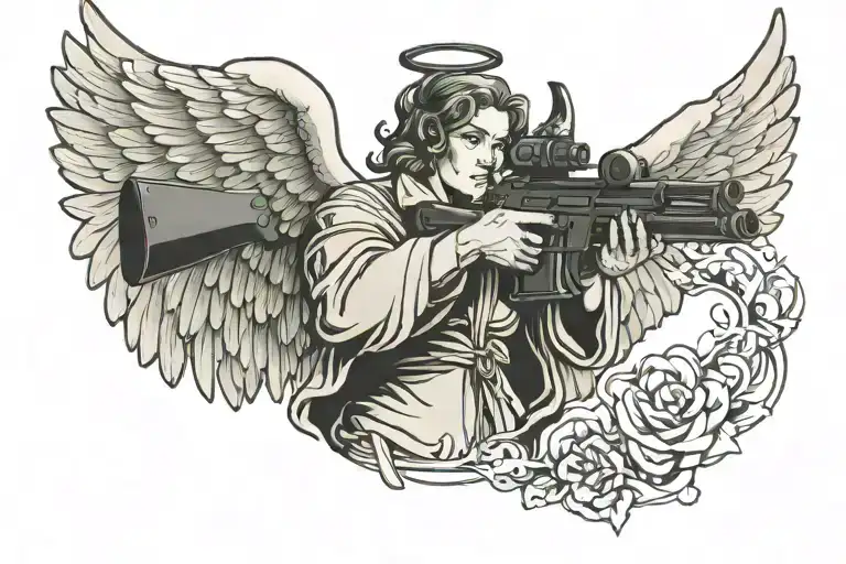 Angel With Gun And 777 Numbers In The Smoke