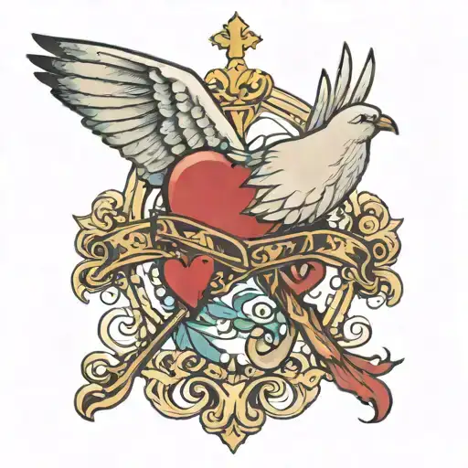 A Dove With A Heart On Its Wing With A Cross Finishing The Heart