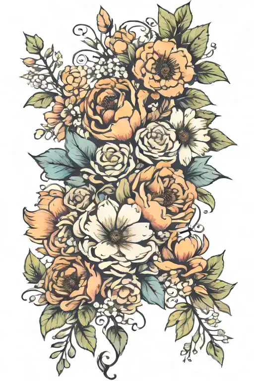 Spine Tattoo With Birth Month Flowers Of January February May July And October