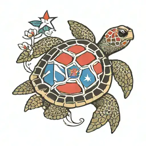 Sea Turtle With Puerto Rico Flag On Shell Pattern