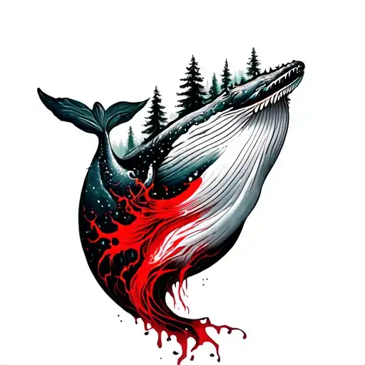 Whale With Red Blood Trail Winding Through A Forest