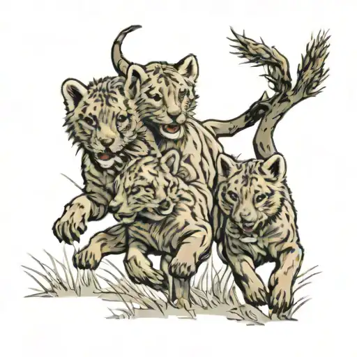 3 Children Cubs Running Epic Landscape Countryside