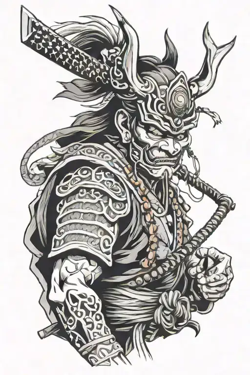 Samurai With Oni Mask