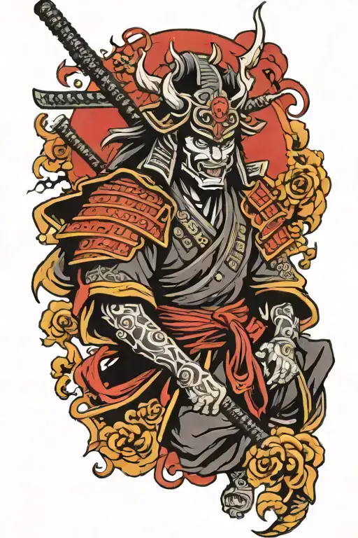 Samurai With Oni Mask