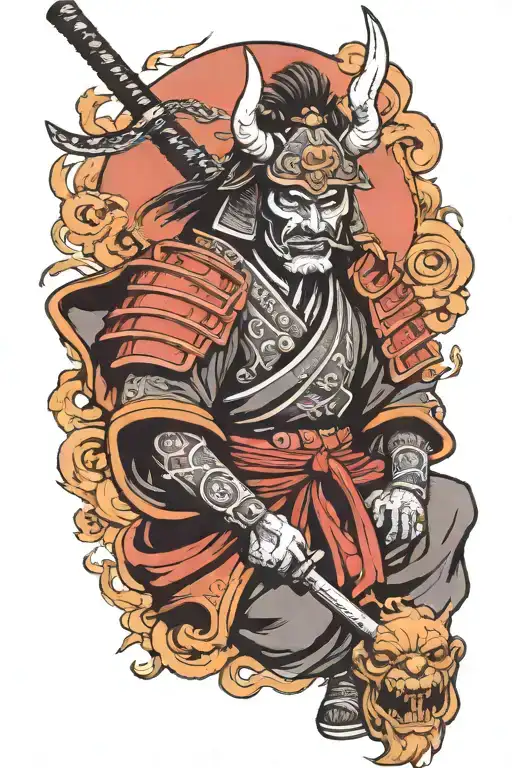 Samurai With Oni Mask