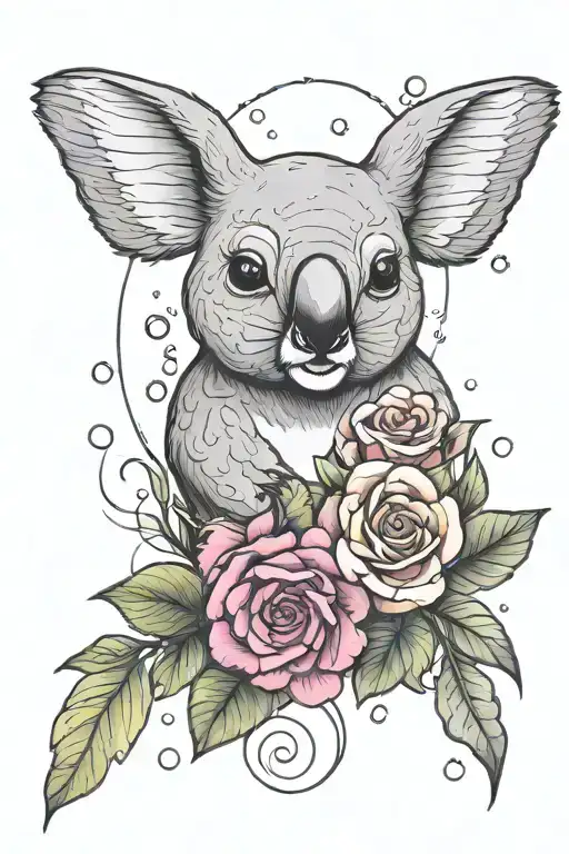 Flowers And Roses And Koala And Humming Bird And Bubbles