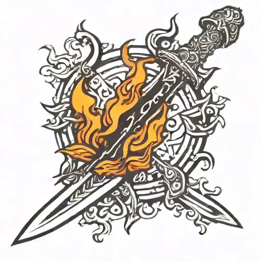 Gediminaiciu Stulpai And Sword With Flames Left Forearm