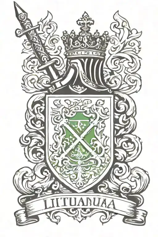 Lithuania State Emblem With Sword Behinf It With Flames