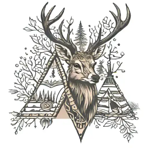 Tree Deer Antlers Teepee Paw Print Incorporated