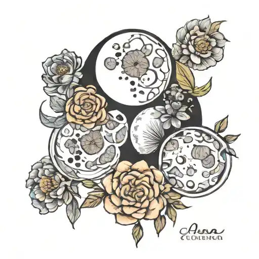 Phases Of The Moon With Flowers Inside The Moons In A Straight Line