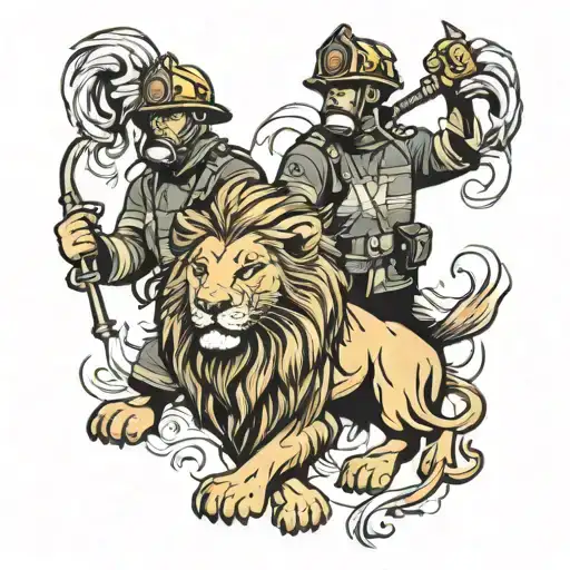 Firefighter And Lion