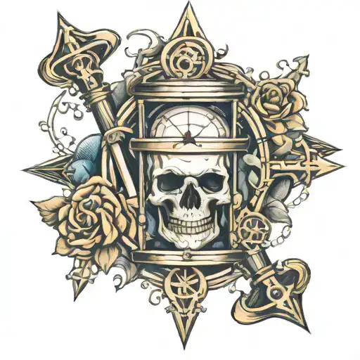 Hourglass And Compass Skull