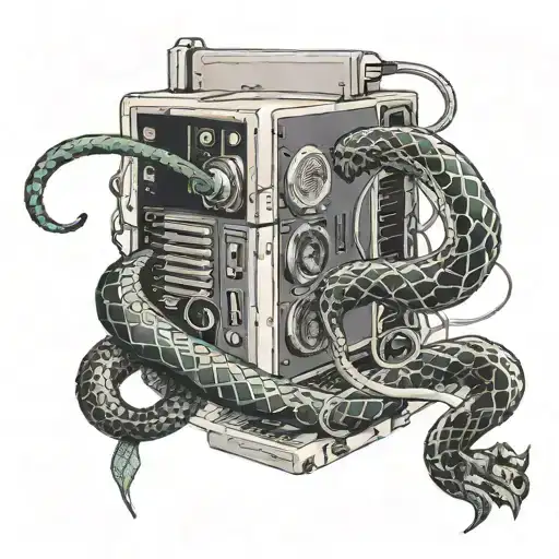 A Snake Tattoo Wrapped Around A Computer Cpu