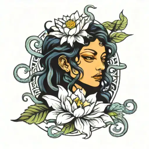Medusa Head With Lotus Flower Blooming