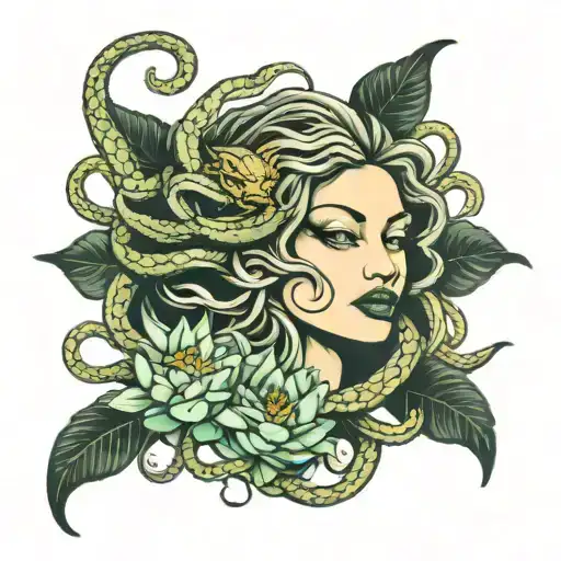 Medusa Head With Snakes And Lotus Flower