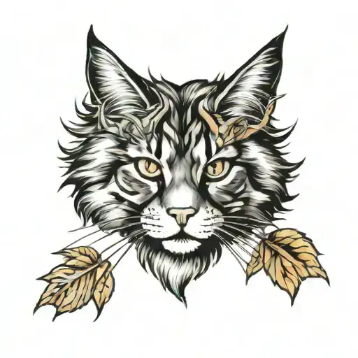 Maine Coon Cat Head Surrounded