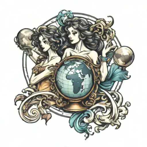 Create A Design Of Muses Holding Up A Globe