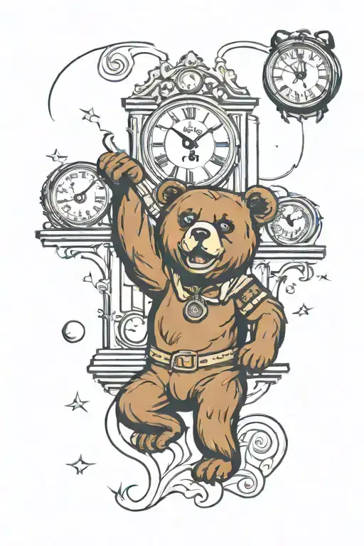 Bear Standing Over A Clock Face Pouring Into A Calendar Page